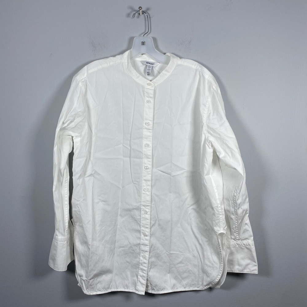 Spanx Poplin Tunic Button Down Shirt Womens Medium Classic‎ White 21289R Preppy